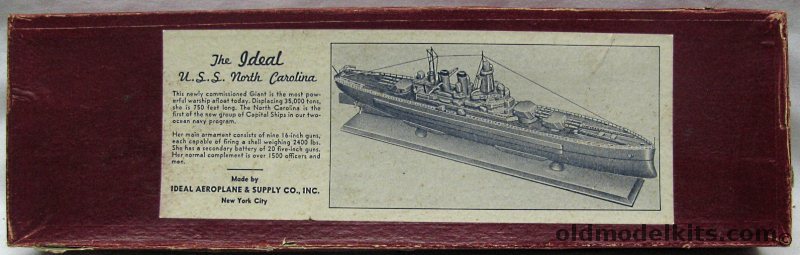 Ideal Aeroplane & Supply BB-55 USS North Carolina 1941 - 18 Inch Long Wooden Ship Model plastic model kit